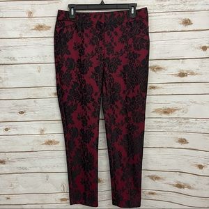 WHBM Red Black Burgundy Lace Skinny Pants Career